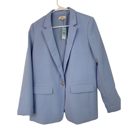 Loft Petite Blue Lined Blazer Jacket One-Button Rear Vent Washable Pockets 8700 - Picture 2 of 6